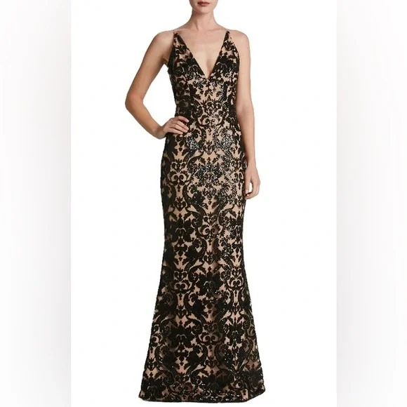 Dress the Population | Dresses | Dress The Population Karen Mermaid Gown  Sequin Lace Maxi Blacktan Size Small | Poshmark